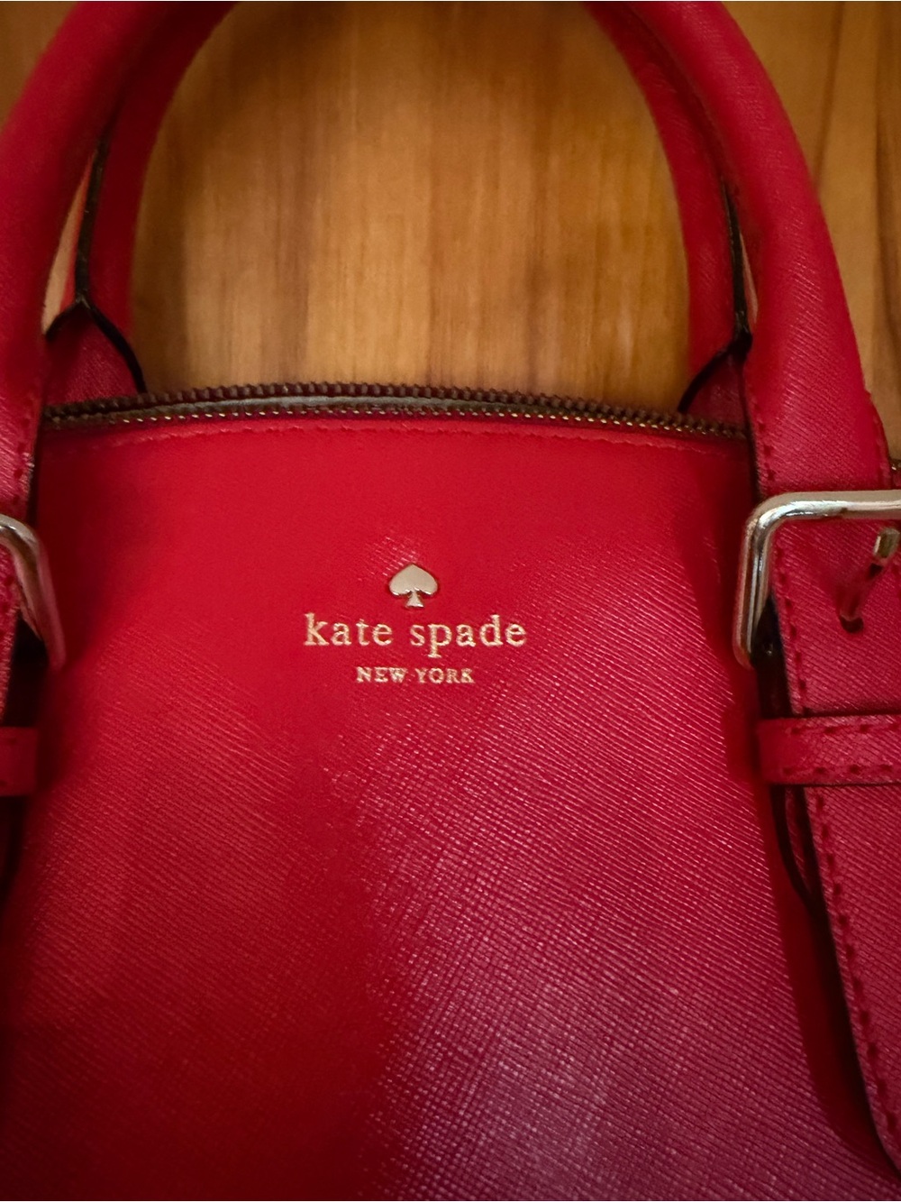 kate spade Red Leather Satchel with Gold Logo Accent